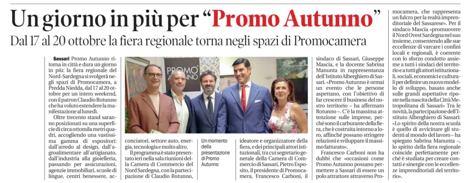 La Nuova Sardegna - Un giorno in più per Promo Autunno