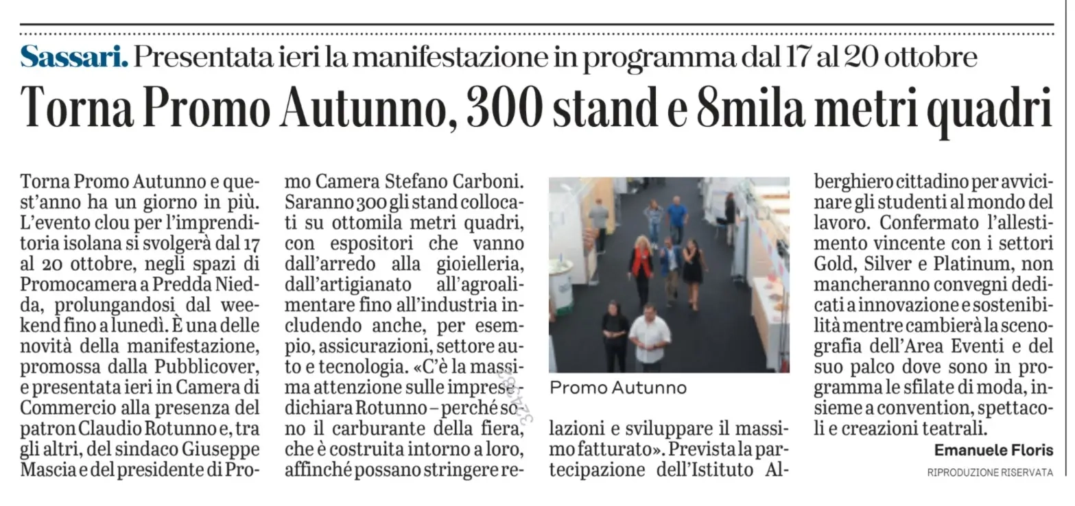 Unione Sarda - Torna Promo Autunno, 300 stand e 8mila metri quadri